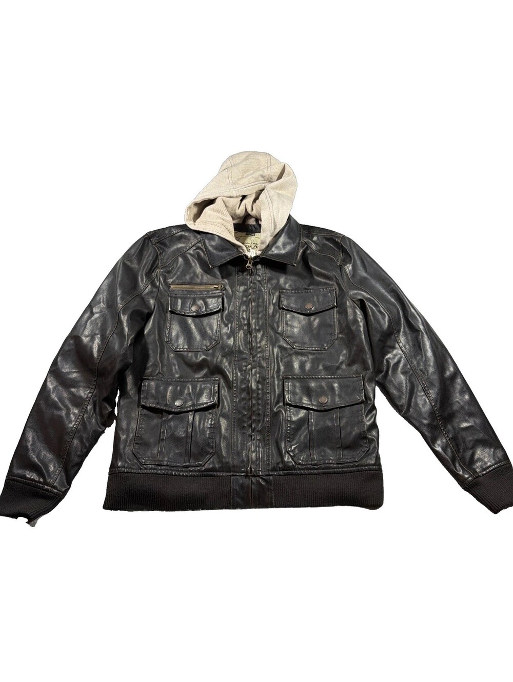 American Rag Men's Faux Leather Hooded Bomber Jacket - Black - Size L 0183
